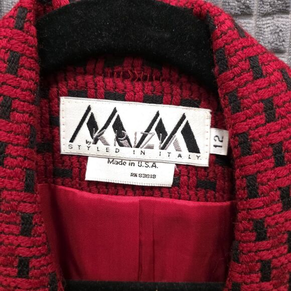 VTG Krizia Italian Blazer Jacket Sz12 Red Wool Tweed Double Breasted Peacoat USA - Picture 5 of 16